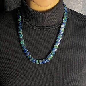 VTG Southwestern Blue Green Azurite Malachite Pillow Elegance Bead Necklace 22''